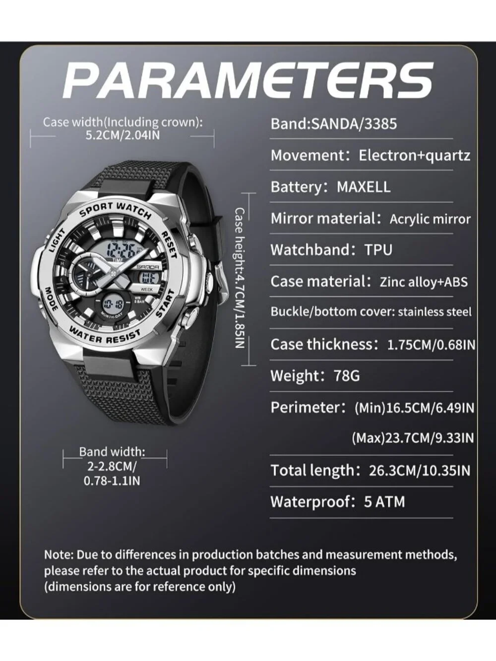 Men's Black White Analog Quartz Electronic Military Multifunction Digital Watch